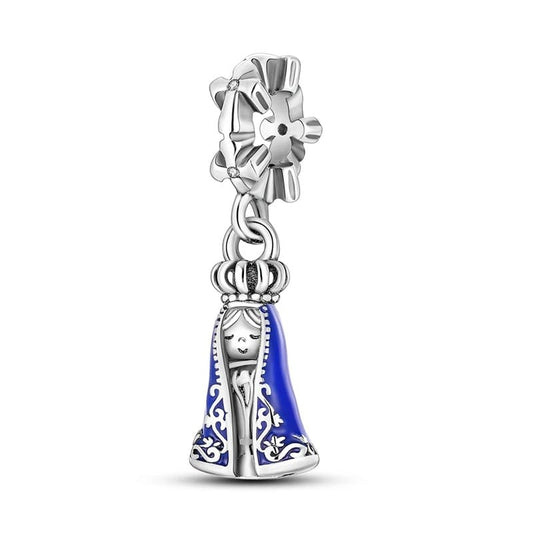 Berloque Prata 925 Pingente Nossa Senhora Manto Azul Santo Altar