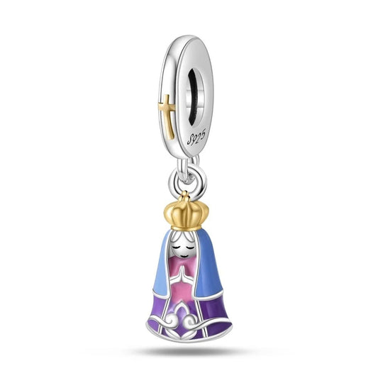 Berloque Prata 925 Pingente Nossa Senhora Manto Rosa Santo Altar
