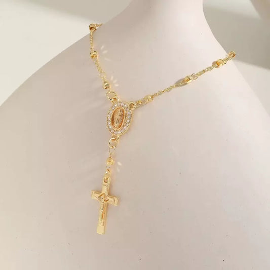 Colar Terço Feminino Pingente Zircônia Nossa Senhora Santo Altar